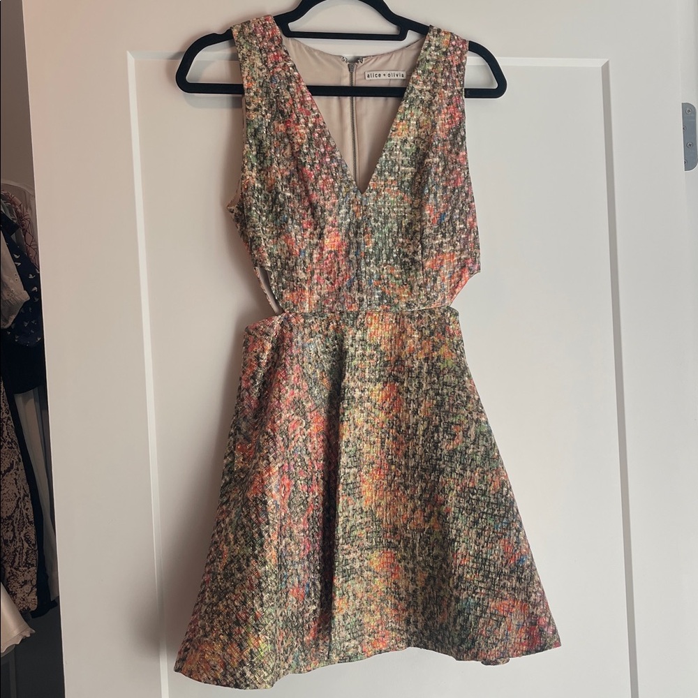 Alice + Olivia Colorful Mini Dress with Cut-Outs